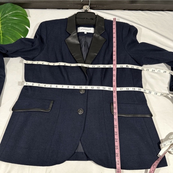 NEW $138 Foxcroft [ 16 ] Wool Faux Leather Trim Two-Button Blazer in Navy‎ - Picture 2 of 15